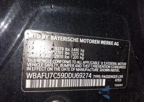 2013 BMW 535I xDrive z USA, uszkodzony, nr VIN WBAFU7C59DDU69274